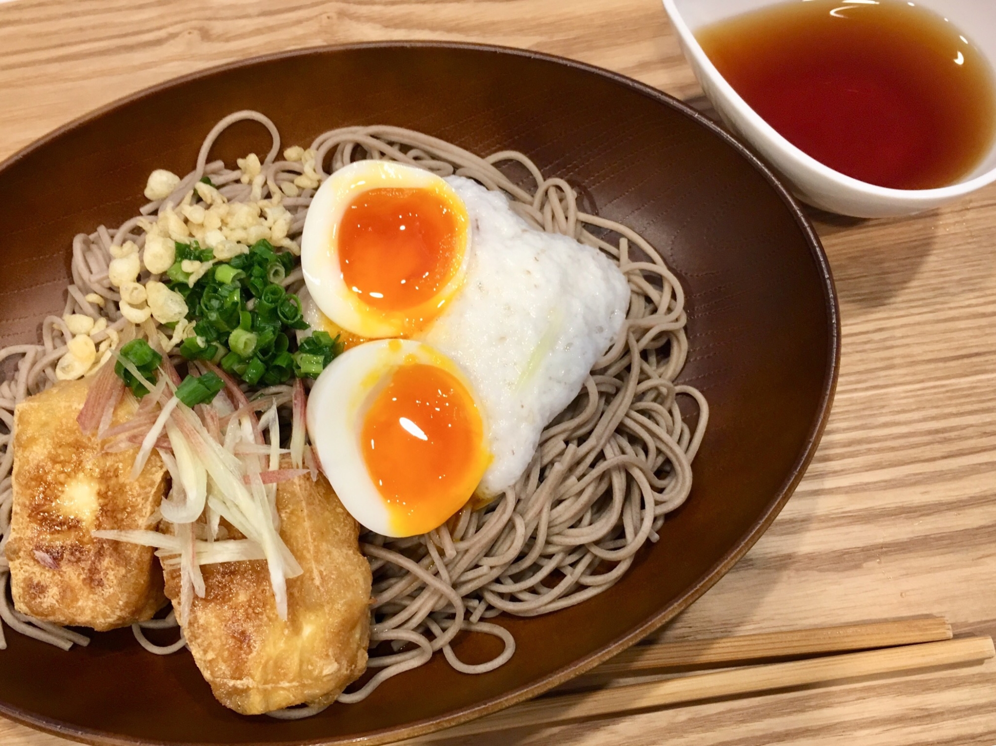 日曜ランチ★トロ〜リ卵と素揚げ豆腐の山かけ蕎麦♪