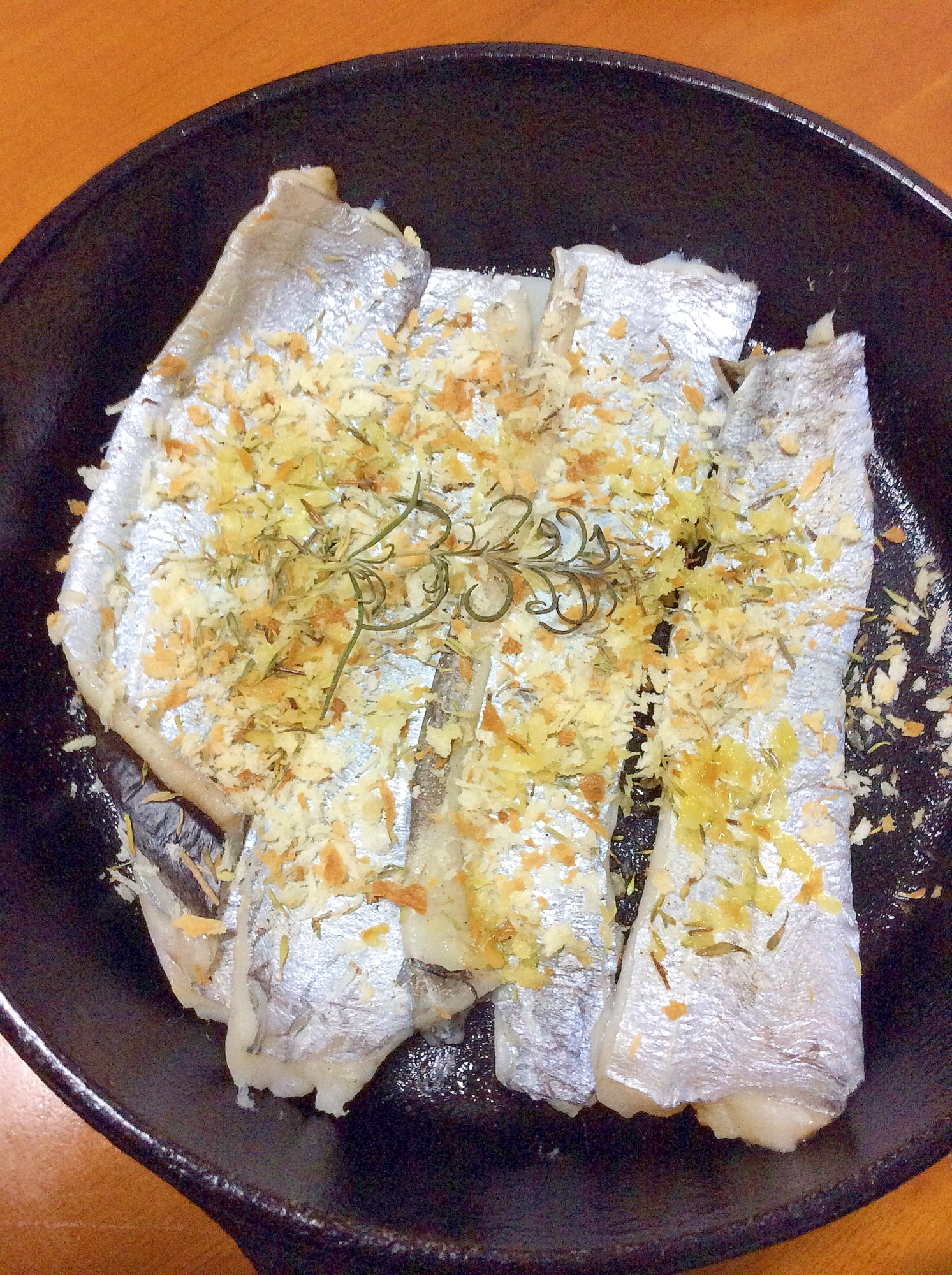 太刀魚ローズマリータイムパン粉焼き