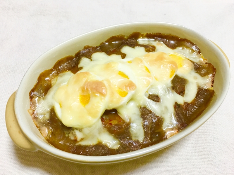 ネギスコビィルでピリ辛ゆで卵チーズ焼きカレー♡