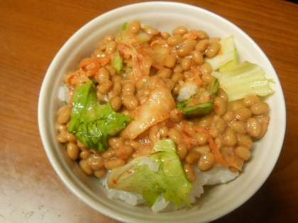 納豆の食べ方-キムチ＆ルッコラ♪