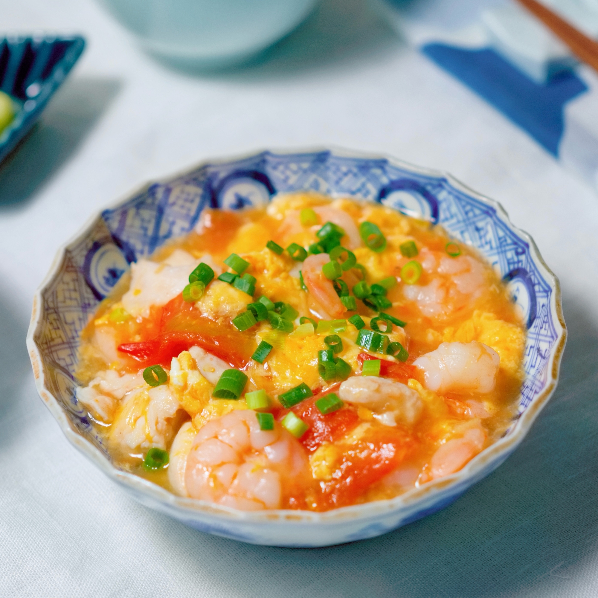 えび、鶏ささ身、トマトのとろみあん【中華・主菜】