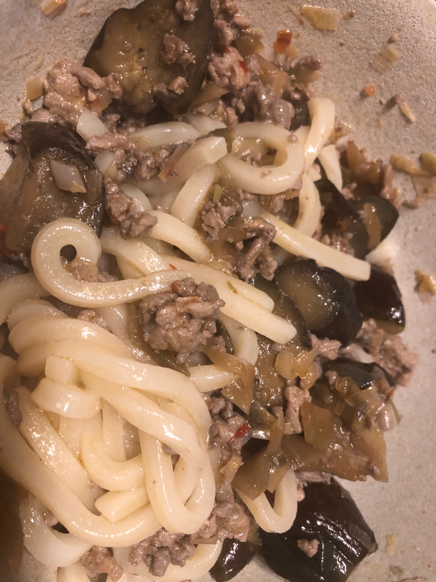 茄子とひき肉のぶっかけうどん！