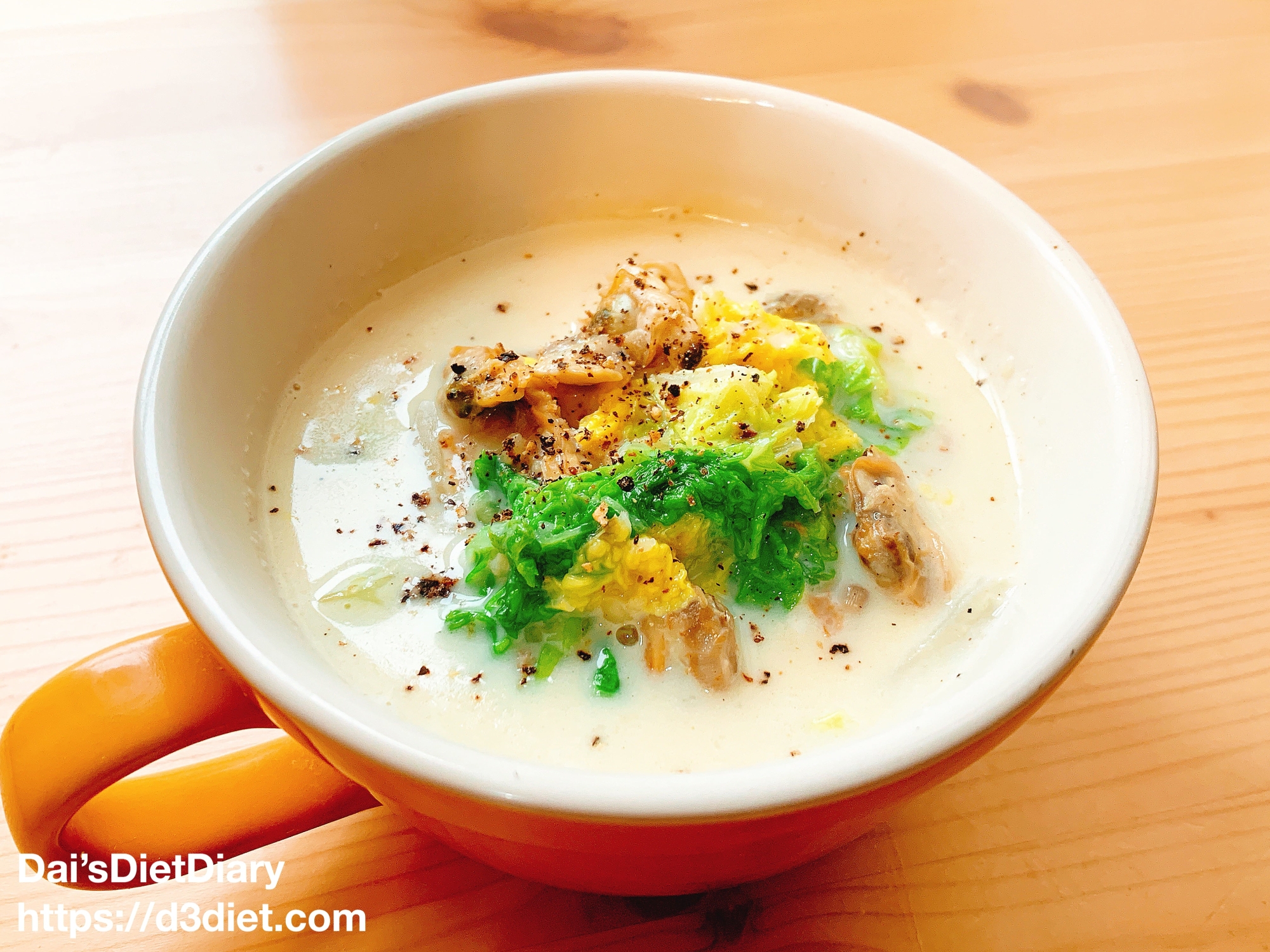 水煮缶で！白菜の豆乳クラムチャウダー