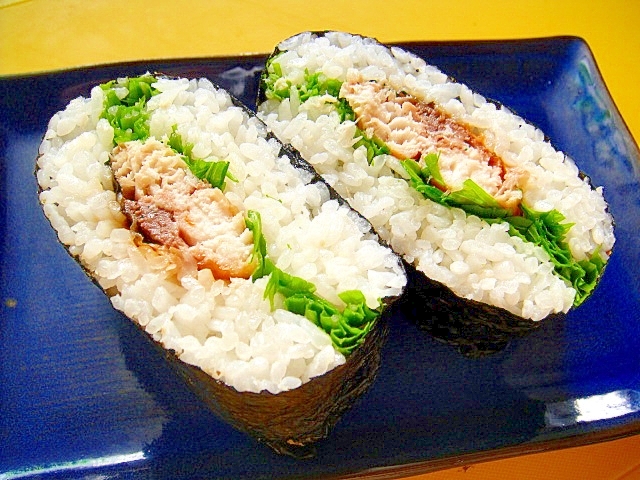 塩サバの照り焼きと水菜のおにぎらず