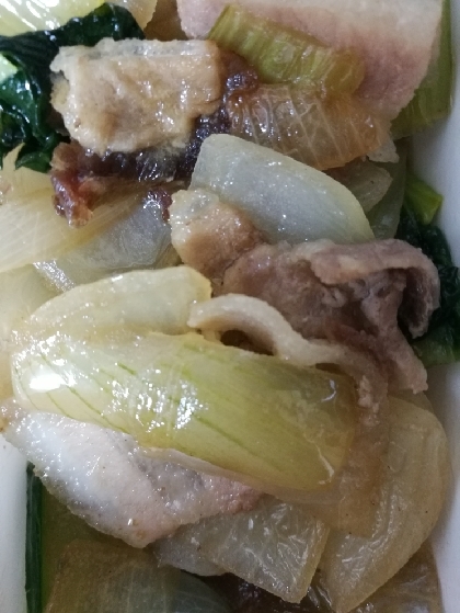 【弁当用】玉ねぎと小松菜の豚バラ肉のめんつゆ炒め