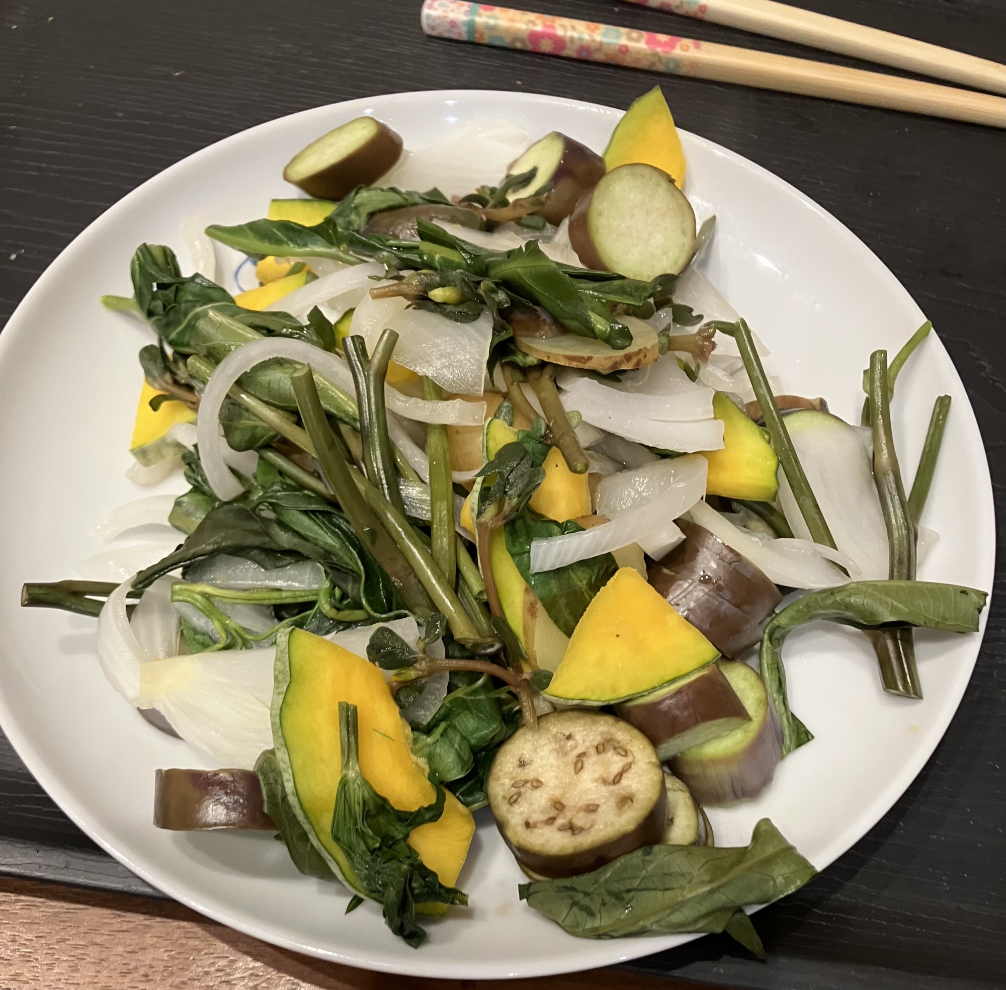 かぼちゃと空芯菜のやさしい味わい炒め