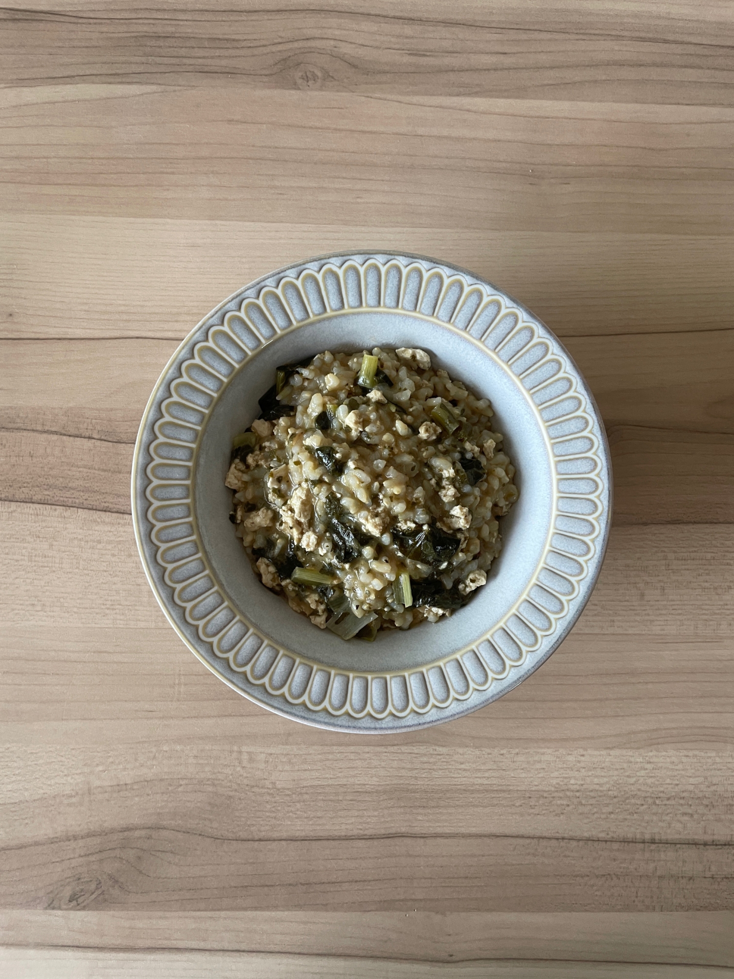 小松菜と豆腐の伊勢茶玄米きな粉ご飯