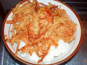 ヤーコンのかき揚げ丼甘酢がけ