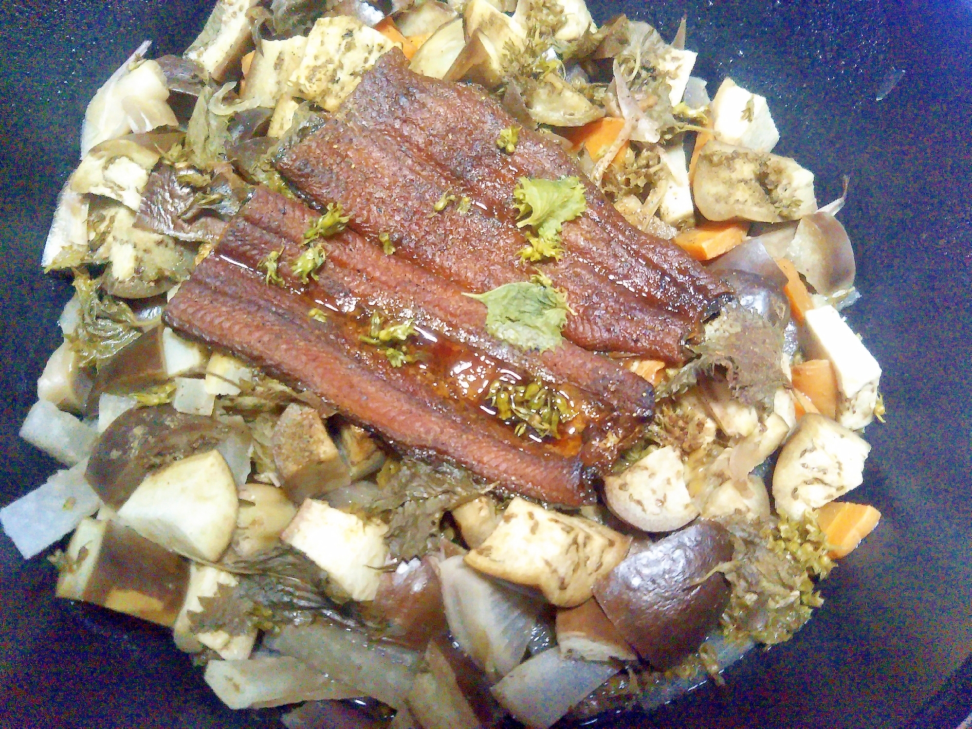 ★紫蘇を食べきり♡鰻なす大根にんじん茗荷の蒸し煮