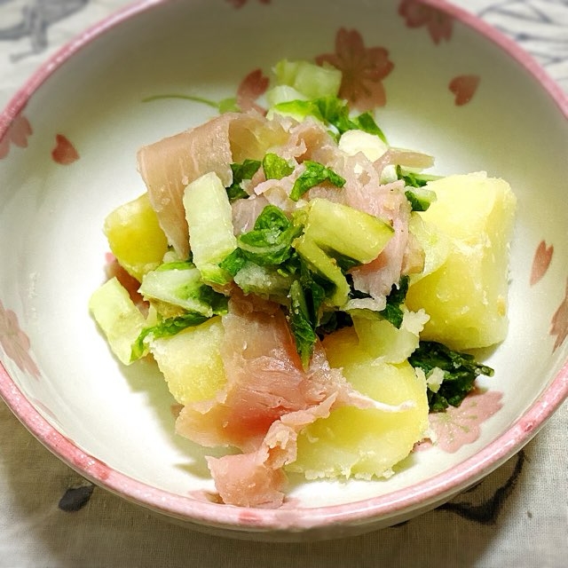生ハムとぬか漬け白菜でポテトサラダ