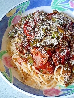 ししとうとミニトマトの和風パスタ