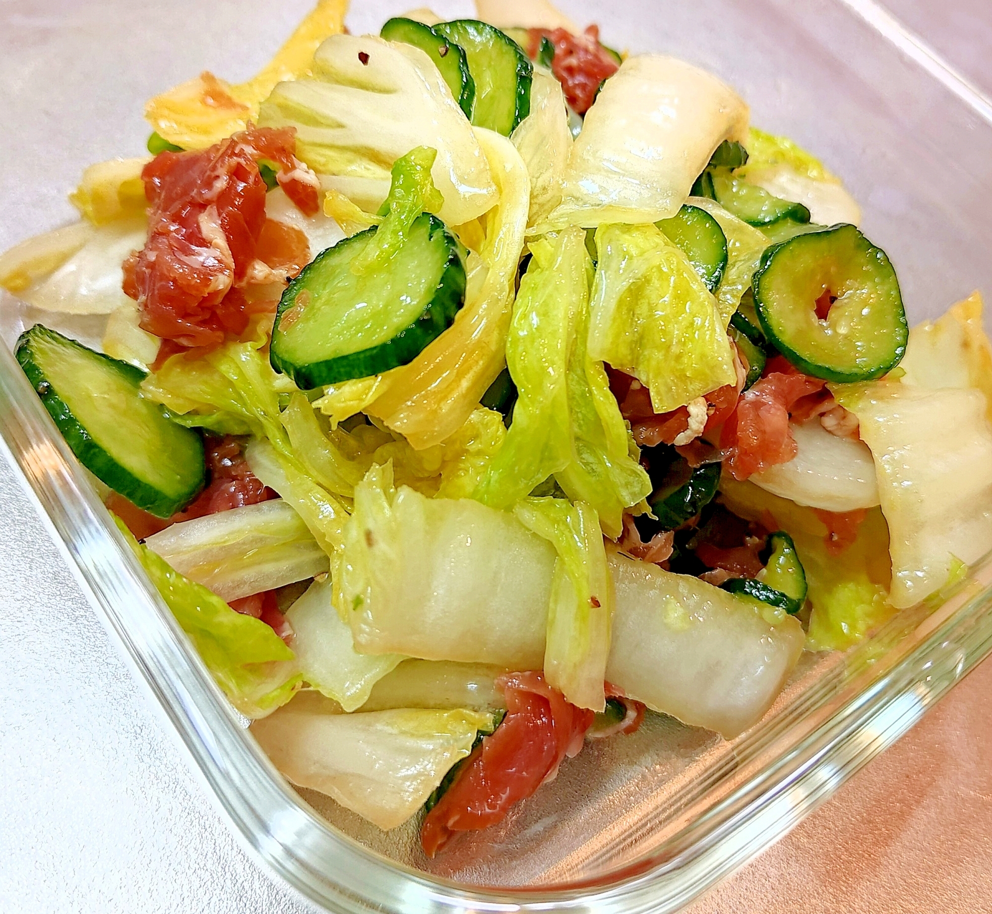 さっぱりサクサク♪白菜と生ハムのお手軽サラダ