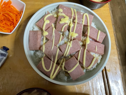 [トースター]豆ご飯のスパム丼！