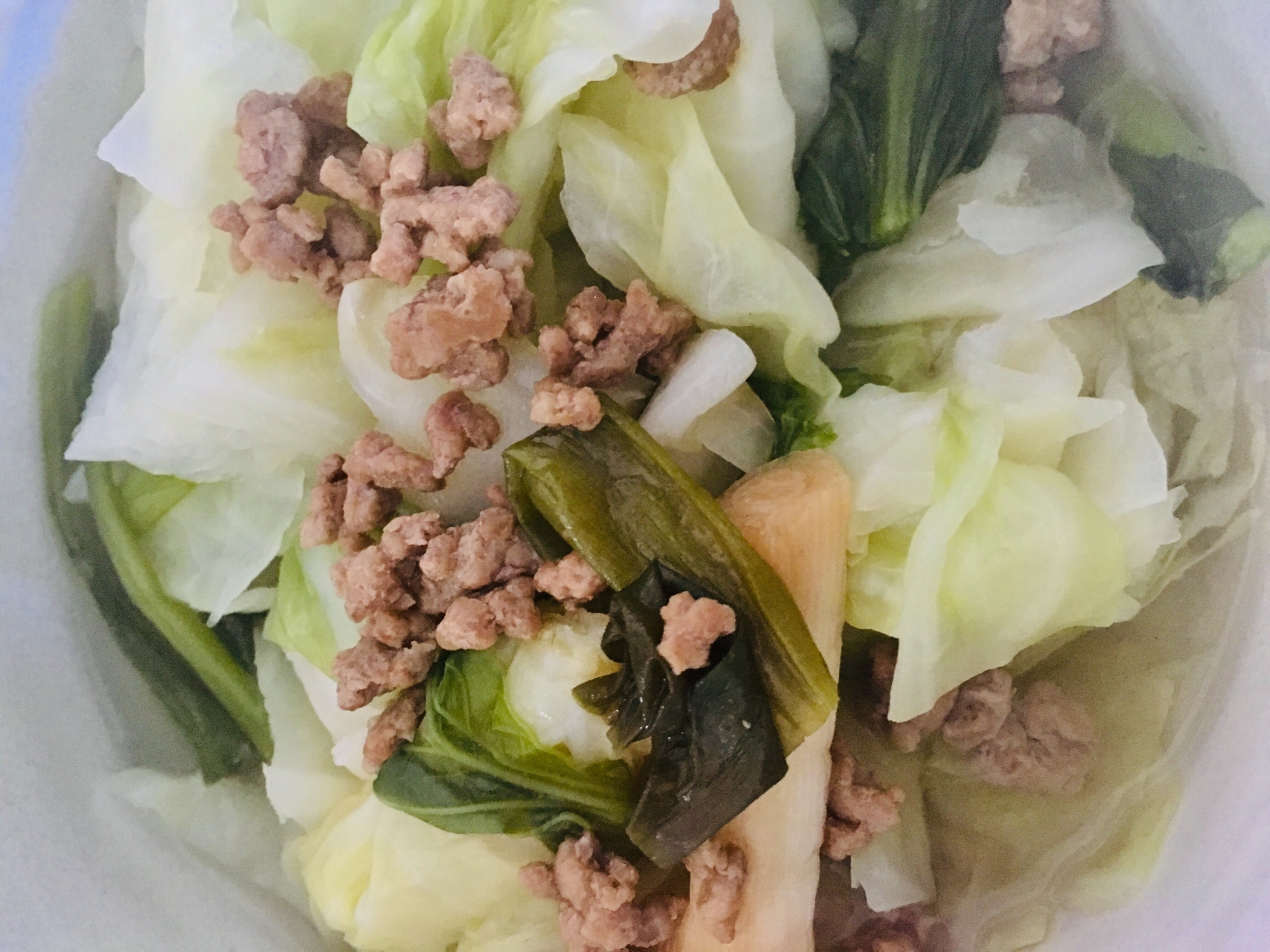 小松菜とキャベツの肉スープ