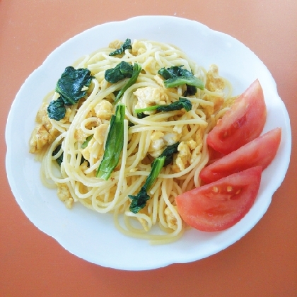 炒り卵と小松菜のスパゲティ