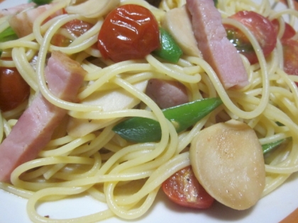 水菜とハムで簡単パスタ